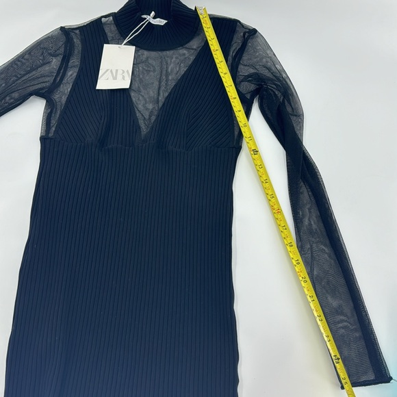 ZARA Women’s Black Mini Body Con with Mesh Sleeves Size M NWT - Picture 13 of 16